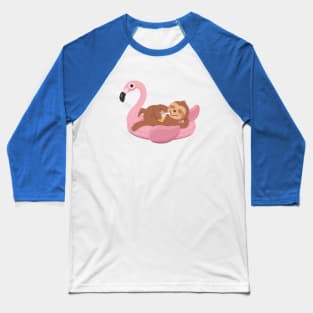 Sloth Chilling On Flamingo Pool Float Baseball T-Shirt